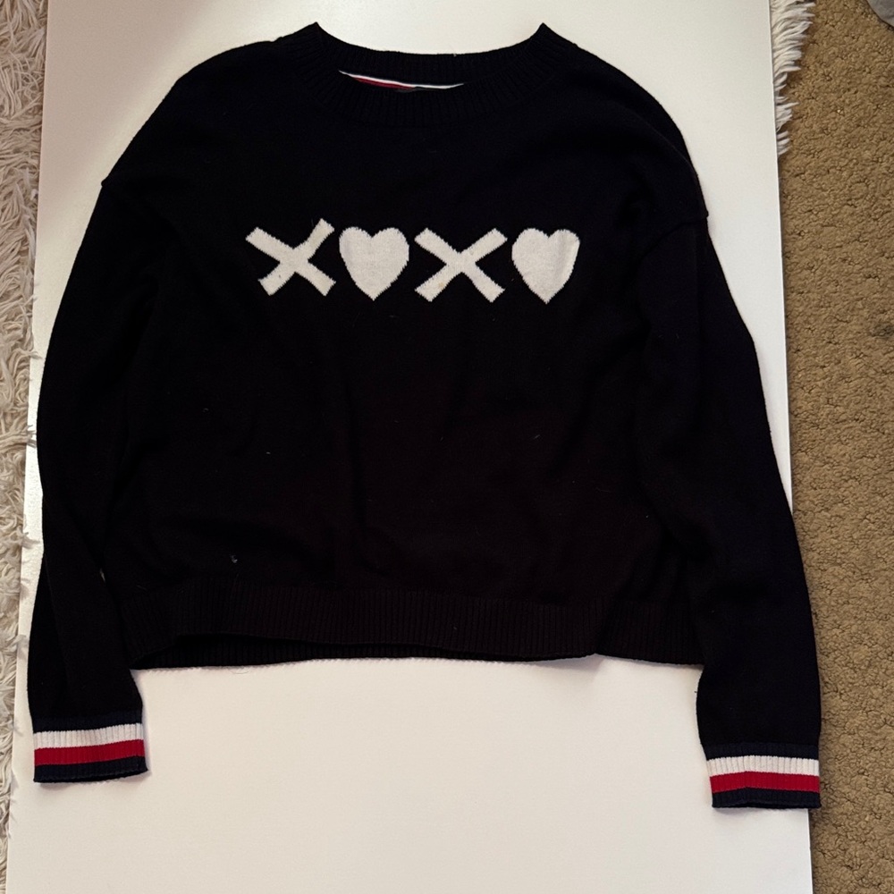 Tommy Hilfiger Black Sweater with Heart and Cross Pattern